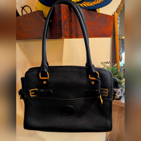 Vintage black leather Dooney & Bourke satchel purse - Picture 1 of 16